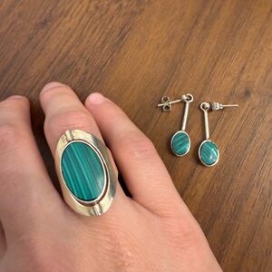 Reversible Green/Blue Ring and Earring Set